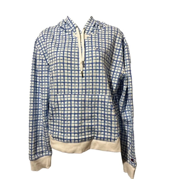 Champion Tops - Women's Champion Campus French Terry Cloth Hoodie Blue White Double Dry M